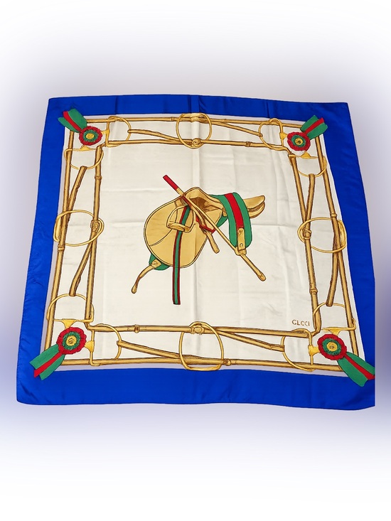 Gucci Accessories - Authentic Gucci 100% Silk Equestrian Scarf Made in Italy Blue